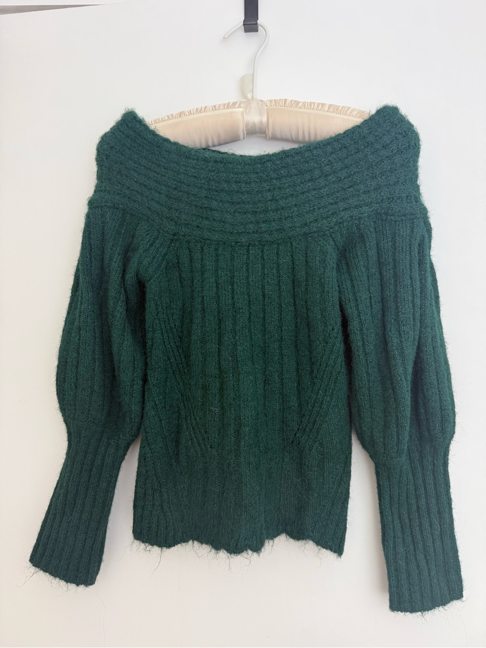 Pilcro Deep Green Off-Shoulder Ribbed Knit Sweater